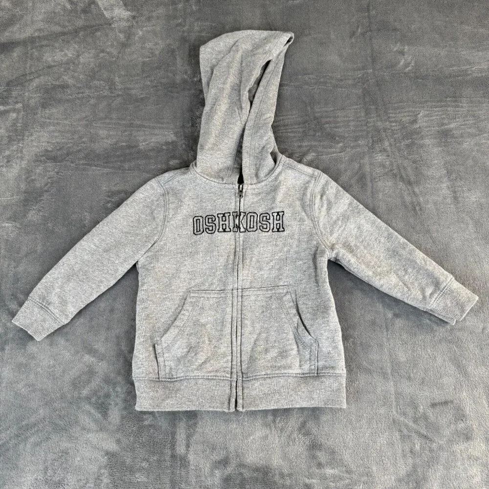 OshKosh Bgosh Hooded Jacket 18 Months Gray Full Zip Embroidered Rugged Spell Out